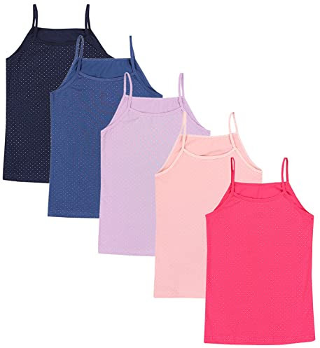 TupTam Mädchen Unterhemd Spaghettiträger Top – Atmungsaktive Unterhemden Mädchen im 5er Pack, Farbe: Punkte Rosa Blau Lila, Größe: 158-164