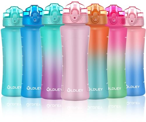 OLDLEY - Gourde de 450ml/15oz pour Enfants avec Paille - Bouteilles de Boisson Réutilisables avec Marquages de Temps - Parfaite pour l'École, Maison - Sans BPA, Étanche et Durable