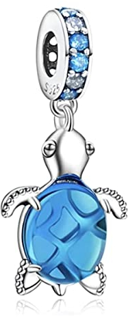 Femme Charms Tortue de verre Murano Argent Sterling 925 Pendentif avec Zircon Cubique pour Bracelet