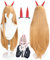 Bokerom Anime Power Cosplay Wig for Chainsaw Man, Long Straight Orange Wig with Two Horns Halloween Costume Party Wigs