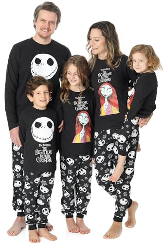 Disney The Nightmare Before Christmas - Pigiama da Ragazzo con Jack Skellington Sally, a Maniche Lunghe, a Gamba Lunga, per Halloween, Pigiama da Notte per Bambini, Donna - Nero, M