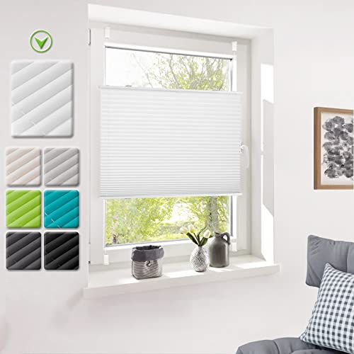 Deswell Plissee ohne Bohren Plisseerollo klemmfix Weiß B85 x H230 cm Plisseerollo Stoff Sonnenschutz Leicht zu Montieren & Verspannt kinderleichte Montage 4Locks für Fenster & Tür
