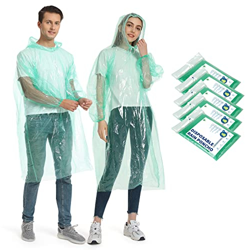 Opret 5 Stück Durchsichtig Regenponcho Damen Herren, Wasserdicht Regenschutz Regencape mit Tunnelzug Kapuze und Elastische Manschette, Leichtgewichts Regen Poncho Transparent