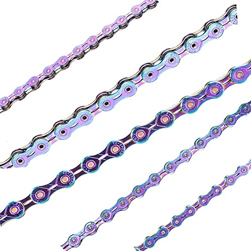 Fahrradketten 9/10/11/12-Gang-Fahrradkette Fahrrad-Umwerfer-Kettenglieder Stahl Hochfeste Geschwindigkeits-Fahrradkette für die meisten Fahrräder (Color : Rainbow, Size : 12S(120)) (Rainbow 12S(120)
