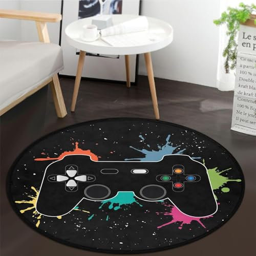 keepcute Gaming Round Area Rugs Non Slip Round Rugs Carpet Yoga Mat for Entryway Living Room Bedroom Home Decor 3ft