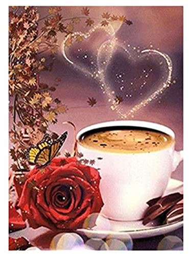 SHEGZHUC Diamond Painting Kaffee Rose 30x40cm 5D Diamant Painting Kaffee Bilder für Küche Diamant Painting Bilder Kaffee Malen nach Zahlen Kaffee Daiments Painting Bilder Kaffee Stickbilder Anfänger