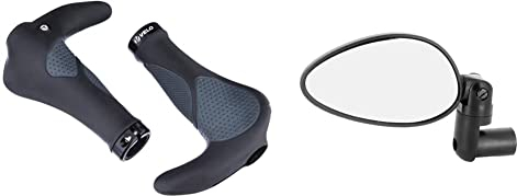 Velo ERGOGEL D3 BAR Fahrradgriff, ergonomische Form, Gel-Schraubgriff, mit Lenkerendstopfen, Länge: 138mm, schwarz/grau 410461 & Zefal Fahrradspiegel Cyclop, 3576002