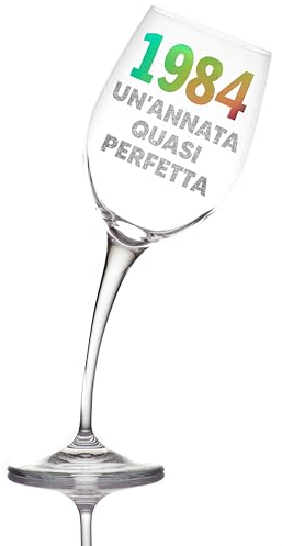 Aurìca Calice Vino Personalizzato 40 ANNI - Bicchiere Piegato Da 440ml In Cristallino Per 40 Anni Di Compleanno Donna E Uomo Con Scatola Regalo Inclusa - Regalo Originale 1985 Un’Annata Quasi Perfetta