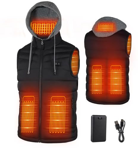 Mincoo Gilet Riscaldato Uomo: Gilet Riscaldante con Batteria 16000mAh -Giubbotto Riscaldante con Cappello Staccabile - per Escursionismo all'aperto Caccia