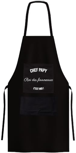 CADEAUX.COM – Delantal de cocina para hombre, color negro, talla única, 100% poliéster, delantal para barbacoa, para hombre, regalo para hombre, regalo de cumpleaños para hombre, Chef Abuelo, 80x70 cm
