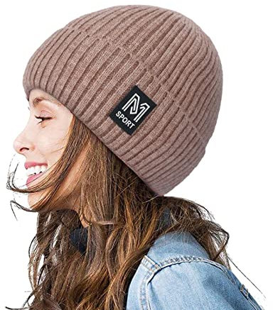 Mashaouyo Damen-Winter-Wollmütze Lose Wollmütze für Damen, übergroße, gestrickte, warme Wintermütze, geeignet für kaltes Wetter, Einheitsgröße Mütze Junge (Khaki, One Size)