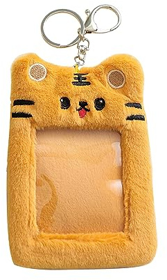 FUBAOLIN Photocard Holder Keychain Plush Cute Plush Kpop Photocard Holder Cartoon Tiger Photo Sleeve ID Bank Credit Card Holder Protector Stationery