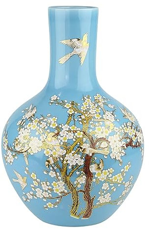 Fine Asianliving Vase Chinois Bleu Fleurs Fait Main D24xH36cm Chinois Vase avec Couvercle Asiatique Jingdezhen Mandarin Décorative
