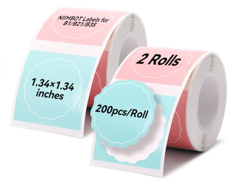 NIIMBOT 2 Rollen Etiketten für B1 B21 B3S, Thermodrucker-Etiketten, 34 x 34 mm, runde Etiketten für DIY-Logo-Design, Glasetikett, Namensschild NIIMBOT LABELS
