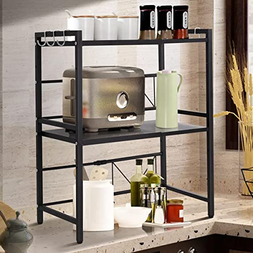 Soporte Extensible para Horno de Microondas,Organizador Estanteria para Encimera de Cocina,Mueble Microondas,Rack de Almaceamiento 2 Niveles,40/64 * 36,5 * 78cm Negro