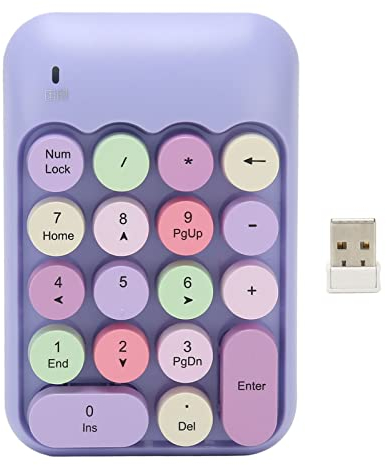 VBESTLIFE Kabelloser Nummernblock, Bunte 18 Tasten, Runde Tastenkappen, Retro-Ziffernblock, 2,4 G Kabellose Externe Tastatur für Computer, Laptop (Lila Thema)