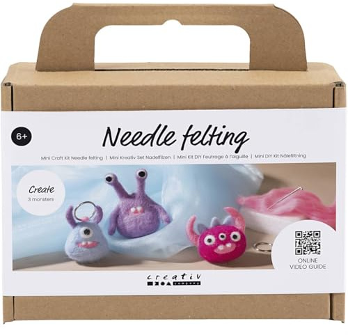 Creativ DIY Felting Kit – Carded Wool Monster – 3 Stück