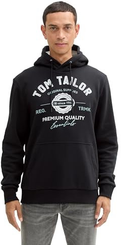 TOM TAILOR Herren Hoodie Sweatshirt mit Logo-Print, 29999 - Black, L