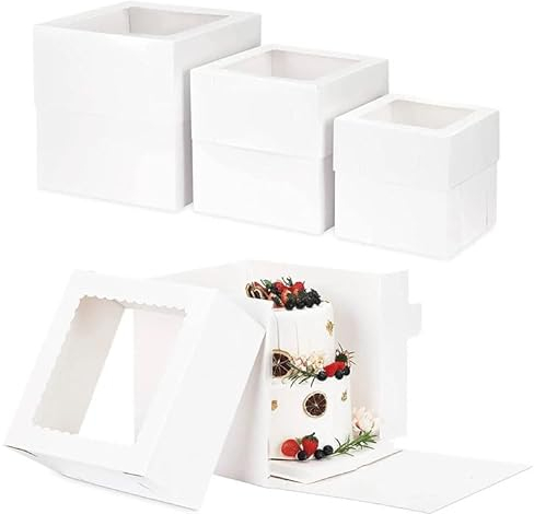XXL Hoch Verkürzbare Tortenkarton/Tortenbox mit Sichtfenster (Weiß 35 cm)