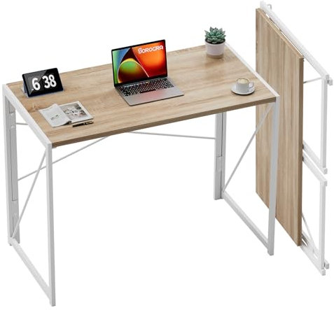 SOROGRA Escritorio Plegable de 80 cm, Mesa de Ordenador Portátil para Oficina en Casa, Escritorio Compacto de Montaje Fácil para Espacios Reducidos, Beige