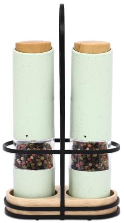 Salz und Pfeffermühle Elektrisch 2 Pcs Pfeffer und Salzmühle Einstellbare Grobheit mit Basis LED-Beleuchtung Reinigungsbürste Peugeot Salz und Pfeffermühle Set (Grün)