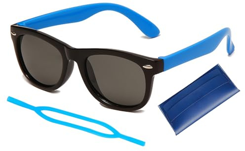 ZXCHOME Occhiali da sole polarizzati per bambini flessibile in gomma per 3 a 10 anni,Con custodia per occhiali blu e cordoncino per occhiali
