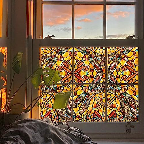 Neukids Selbstklebende Fensterfolie, statische Haftung, Sichtschutz, Fensterfolie, Muster, Boho, Libellen, Schlafzimmer, Wohnzimmer, Küche, Badezimmer, Büros, doppelseitig, Glasaufkleber, 30 x 300 cm