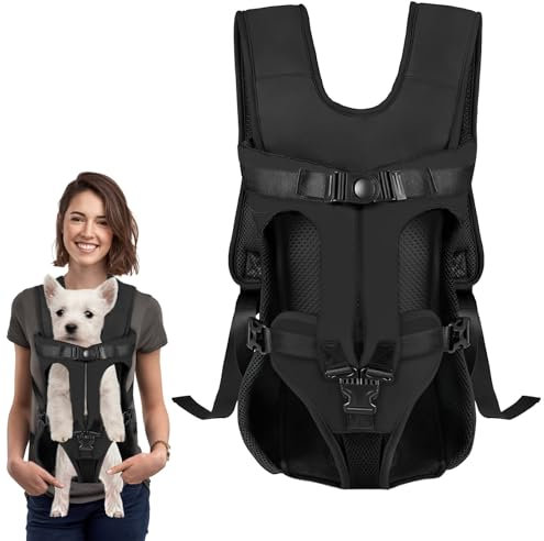 Hunde Trage Rucksack Vorne, Weiche Hund Rucksack Polsterung, für kleine und mittelgroße Hunde mit Beinen draußen, verstellbar, freihändiger Träger für Radfahren und Wandern (Schwarz, S)