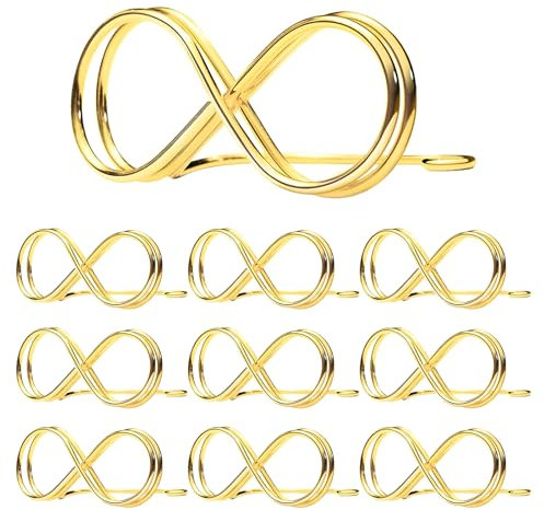 10 Pièces Porte Nom Table, Numero de Table Mariage Métal Porte Photo Pince, Support de Numéro de Table, Mini Porte-Cartes en Forme de 8, pour Nourriture, Mémos, Restaurants, Fête (Or)
