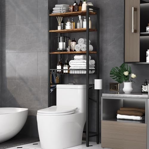 Kalrin Estante de Baño, Estante Multifuncional Ajustable de 4 Niveles para el Baño, Estante sobre el Inodoro con Cestas, Estante Ahorra Espacio, Fácil de Montar - Raya de Tigre