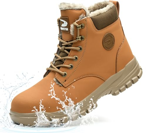 Scarpe Antinfortunistiche Invernali Uomo Donna Impermeabili Scarpe da Lavoro con Imbottitura Calda Stivali di Sicurezza Antiscivolo, Marrone, EU 43
