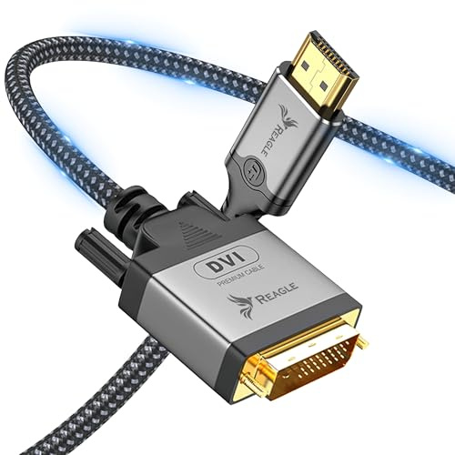 Reagle HDMI auf DVI Kabel - Bidirektional, Nylonummantelung, Vergoldete Stecker, Plug & Play, Full HD 60Hz Übertragung - Perfekt für Monitor, TV, Projektor und Konsole 2M