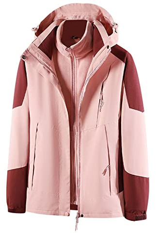 BOTCAM Veste de ski 3 en 1 pour femme avec veste polaire imperméable coupe-vent chaude veste d'hiver double veste fonctionnelle avec capuche amovible Veste d'extérieur unisexe tendance
