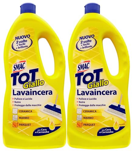2x Lavaincera TOT GIALLO, Pulisce, Lucida, Nutre e Protegge Dalle Macchie. Detergente Pavimenti Pregiati in Ceramica, Marmo e Parquet. Con Cera Di Carnauba 1000ml