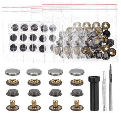sourcing map 24 Set Leather Snap Fasteners Kit 12mm Metal Snap Button Press Studs Leather Rivets Snaps with 3 Setter Tools for Clothes Jackets Jeans Wears, Gun-Black