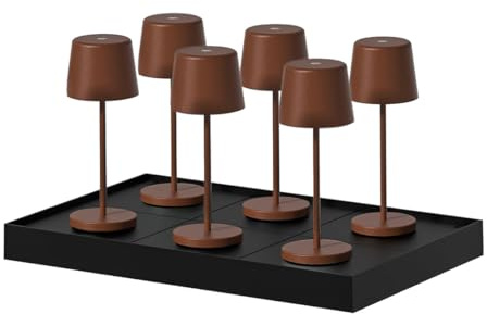 Mini-Tischleuchte, kabellos, Aluminium, LED, Vintage, weiß, dimmbar, Höhe 22 cm, mit Ladeplatte, 6 Stück