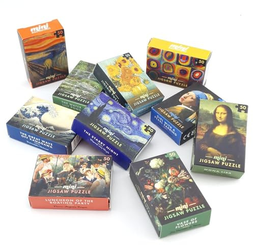 6 Masterpiece Jigsaw Puzzles | 50 Tiny Pieces | Various Designs | Mini Gift | Cracker Filler