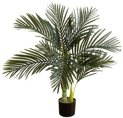 Nearly Natural 3ft Golden Cane Palm Tree - Artificial Tropical Tree with Realistic Green Fronds and Bamboo-Like Trunk, Includes Nursery Planter for Indoor Décor