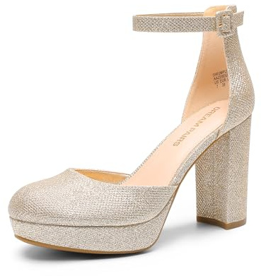 DREAM PAIRS Women's Platform Chunky Closed High Heels | Comfortable 0.79 platform and 3.94 block heel Block Ankle Strap Dress Bridal Party Wedding Shoes