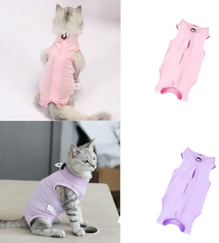 2 PCS Katze Erholung Anzug für Spay Bauchwunden Weiblich, Onesie für Katzen nach der Operation, Katze Chirurgie Erholung Anzug Kitten Onesie für Anti Lecken