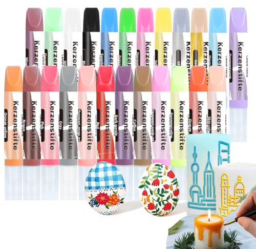 Wachsstifte für Kerzen 24 Stück Kerzen Bemalen Set Leuchtende Kerzenfarben Taufkerze Selber Machen Set Kerzenstifte24* 10 ml Kerzen Bemalen Ideal zum Kerzen Dekorieren & Gestalten für Kerzen DIY