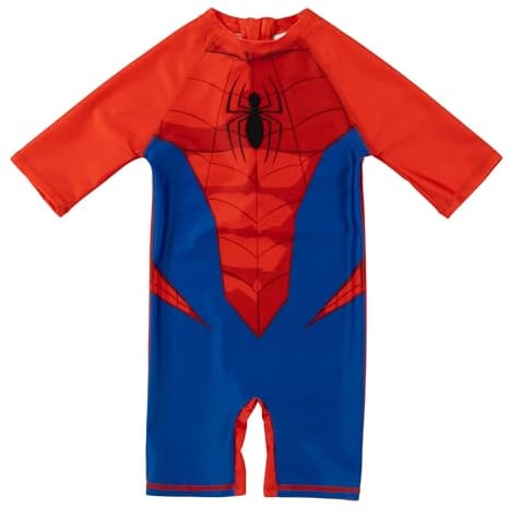 United Labels Marvel Spiderman Badeanzug UV Schutz 50+ für Jungen, Rot Blau, 122-128, Schwimmanzug Einteiler, Bademode Kinder