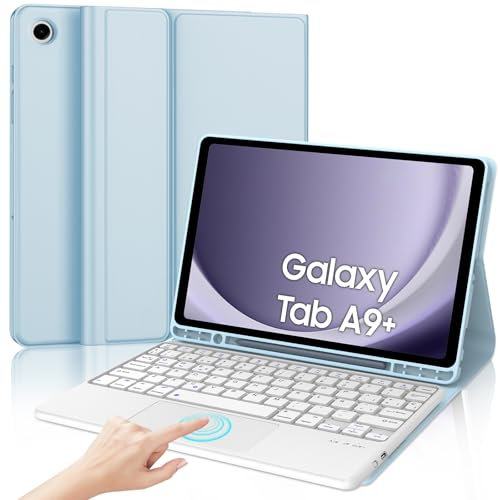 IVEOPPE Teclado Samsung Galaxy Tab A9 Plus 11 Pulgadas 2023 con Touchpad, Funda Teclado Trackpad Español Ñ Bluetooth Desmontable Samsung A9+ 11 Pulgadas (SM-X210/X216/X218) 2023, Azul Cielo