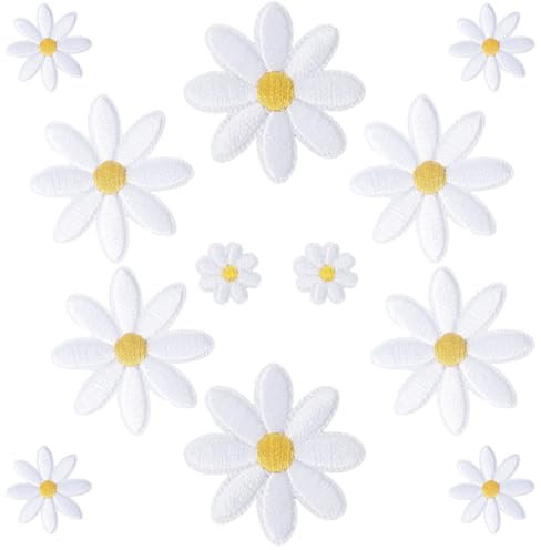 Dmnnlp 40 Pcs Daisy Iron on Patches, Embroidery Daisy Applique Patches for DIY Clothes Jackets Hats Backpacks Shoes (4 Sizes)