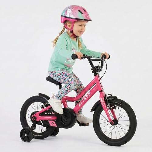 ATTABO - Leichtes Fahrrad zum Fahrenlernen - Kinderfahrrad - Aluminium - 14 Zoll Rosa - Für Mädchen 3 bis 5 Jahre