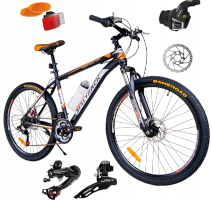 BDW - Vélo Tout Terrain - de Montagne - VTT - Roues 26 Pouces - 18 Vitesses - Couleur Orange - Guidon Ergonomique - Freins à Disques Mécaniques - Fourche Suspendue - Jantes Aluminium