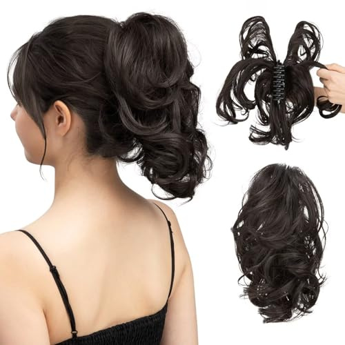 RUNRAYAY Extension de queue de cheval courte à pince, cheveux humains, 25,4 cm, flexible, pour coiffures DIY, chignon décoiffé, postiche épais pour femme, 4#