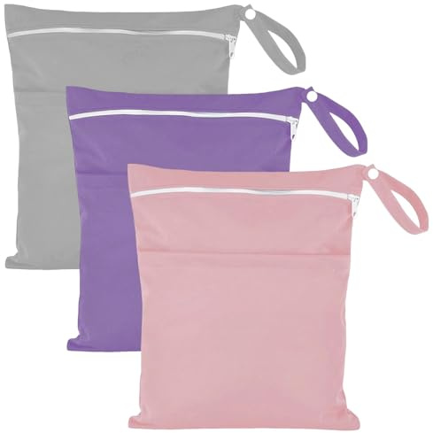 Zyiphor 3 Piezas Bolsa Ropa Sucia Viaje, Ropa Mojada Nylon, Bolsa Impermeable Piscina con Doble Cremallera Bolsillo, Reutilizable, para Natación, Gimnasio, Viaje, Playa, Hogar