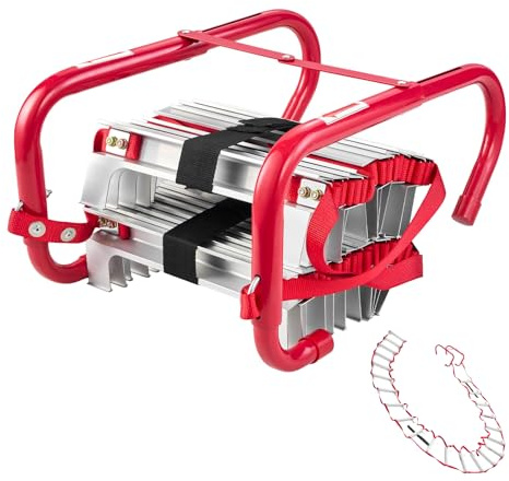 VEVOR Scala di Corda di Soccorso 7,6 m, Scala Antincendio Retrattile per 3 Piani in Lega di Alluminio, Capacità di Carico da 453,6 kg, con Cinghia di Sicurezza in Poliestere Gradini Antiscivolo