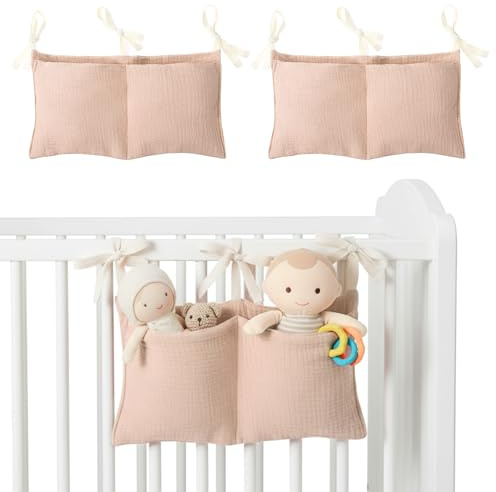 XLIUAX 2 Stück Baby Kinderzimmer Organizer, Babybett Organizer Hängend mit 2 Tasche Kinderzimmer Hängender Bett Organizer Babybett Aufbewahrungstasche für Windeln Kleidung Spielzeug(Hautfarbe)